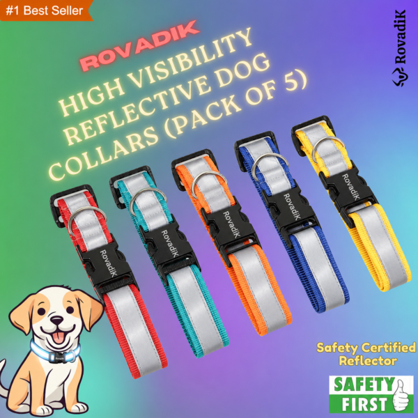 Rovadik Full Broad Reflective Dog Collar, Strong and Durable Radium Dog Collar | Prevent Accident | Ultra High Visibility Safety Reflector for Street Dogs and Pet Dogs (Pack of 5 Collars)
