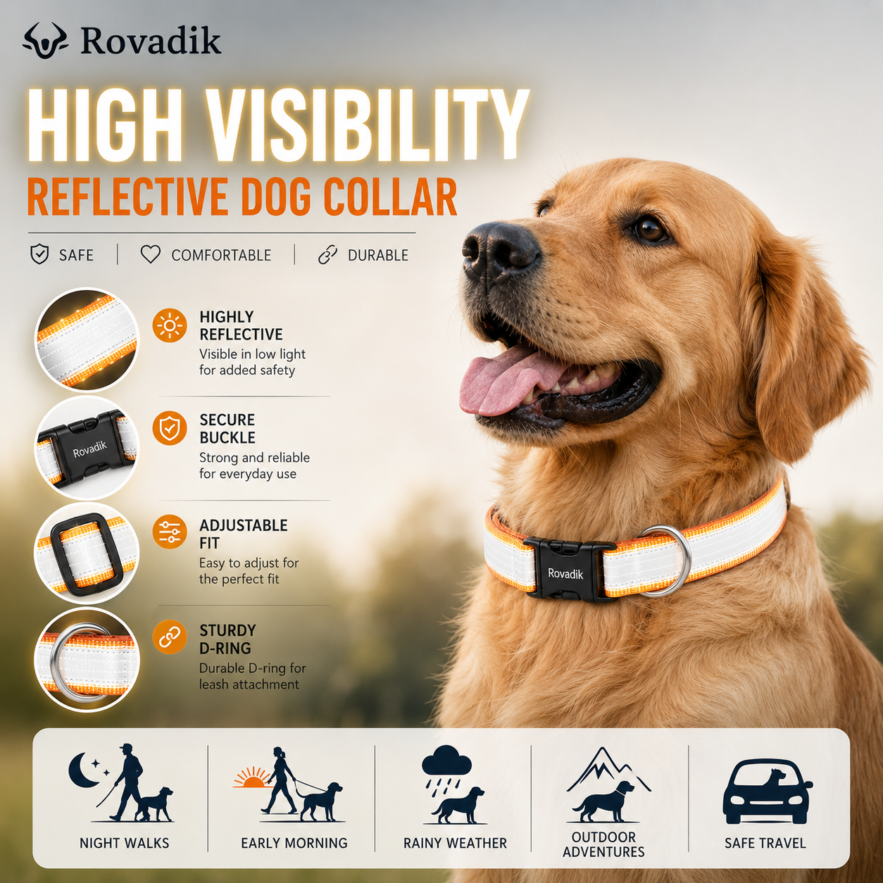 Rovadik Full Broad Reflective Dog Collar, Strong and Durable Radium Dog Collar | Prevent Accident | Ultra High Visibility Safety Reflector for Street Dogs and Pet Dogs (Pack of 5 Collars) - Image 8