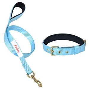 Rovadik Padded Dog Collar and Strap Dog Leash Combo, Strong and Durable Animal Collar For Small, Medium and Large Dogs (Neon Blue)