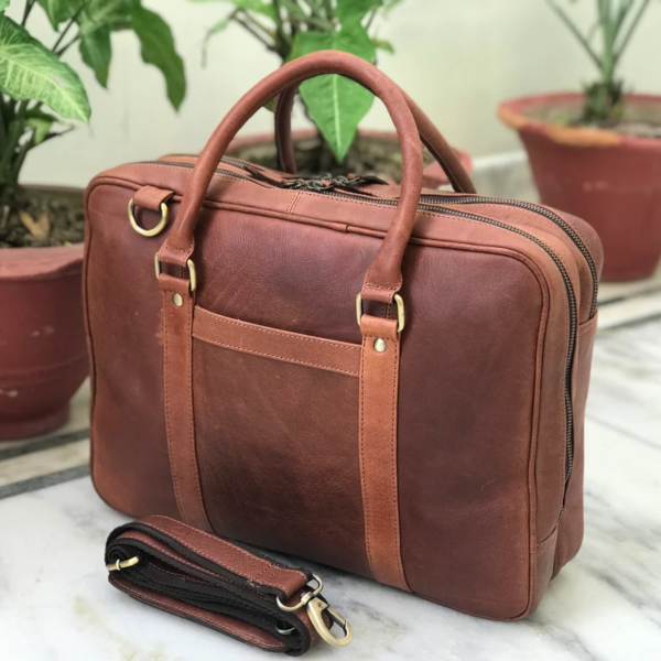 Rovadik Genuine Leather Laptop Bag for Men – Office Bag, Brown – Fits Up to 14/15.6 Inch Laptop/MacBook – Laptop Messenger Bags/Leather Bag for Men with Adjustable Shoulder Strap