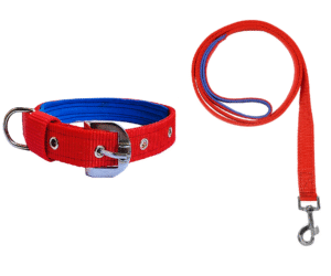 Rovadik Padded Dog Collar and Strap Dog Leash Combo, Strong and Durable Animal Collar, for Large Dogs, German Shepherd, Boxer, Golden Retriever, Labrador, Rottweiler, Dalmatian, Doberman (Red)