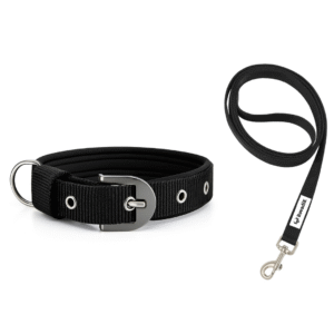 Rovadik Padded Dog Collar and Strap Dog Leash Combo, Strong and Durable Animal Collar For Small, Medium and Large Dogs (Black)