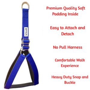 Rovadik No-Pull Padded Dog Harness with Strap Leash Combo Set for Medium Dogs, Adjustable, Comfortable, Dog Training, Dog Walking -for Beagle, Bull Dog, Basset Hound, Adult Indies, etc (Blue)