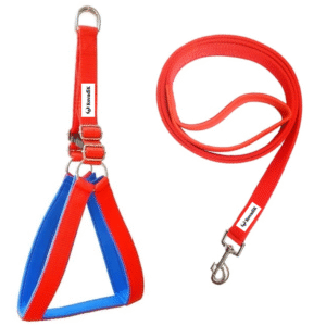 Rovadik No-Pull Padded Dog Harness with Strap Leash Combo Set for Medium Dogs, Adjustable, Comfortable, Dog Training, Dog Walking -for Beagle, Bull Dog, Basset Hound, Adult Indies, etc (Red)
