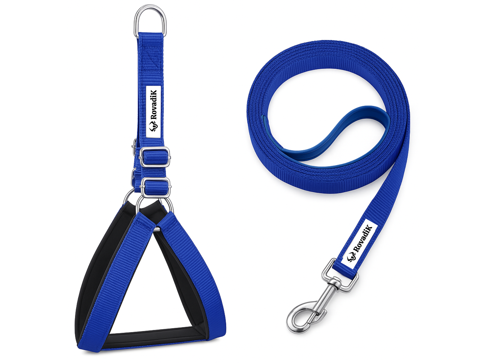 Rovadik No-Pull Padded Dog Harness with Strap Leash Combo Set for Medium Dogs, Adjustable, Comfortable, Dog Training, Dog Walking -for Beagle, Bull Dog, Basset Hound, Adult Indies, etc (Blue) - Image 1