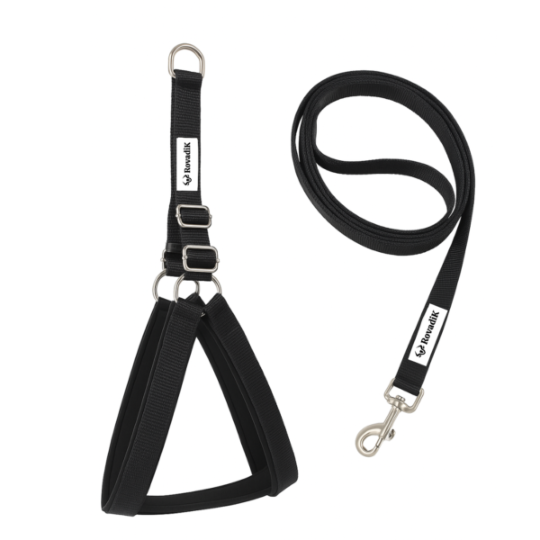 Rovadik No-Pull Padded Dog Harness with Strap Leash Combo Set for Medium Dogs, Adjustable, Comfortable, Dog Training, Dog Walking -for Beagle, Bull Dog, Basset Hound, Adult Indies, etc (Black)