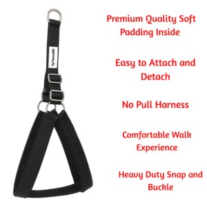 Rovadik No-Pull Padded Dog Harness with Strap Leash Combo Set for Medium Dogs, Adjustable, Comfortable, Dog Training, Dog Walking -for Beagle, Bull Dog, Basset Hound, Adult Indies, etc (Black)