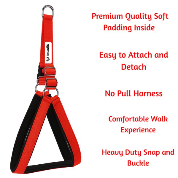 Rovadik No-Pull Padded Dog Harness with Strap Leash Combo Set for Medium Dogs, Adjustable, Comfortable, Dog Training, Dog Walking -for Beagle, Bull Dog, Basset Hound, Adult Indies, etc (Red)