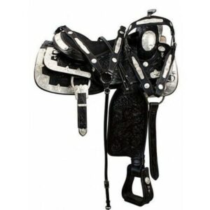 Handmade Western Show Saddle Set – Tooled Leather Horse Saddle with Matching Headstall, Breast Collar & Reins – Comfortable Trail & Show Riding