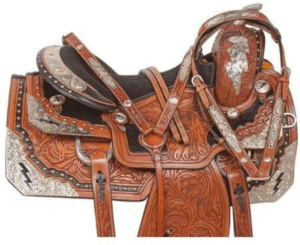 Handmade Western Show Saddle Set – Tooled Leather Horse Saddle with Matching Headstall, Breast Collar & Reins – Comfortable Trail & Show Riding