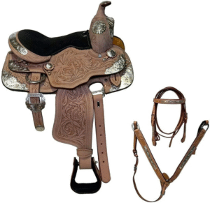 Handmade Western Show Saddle Set – Tooled Leather Horse Saddle with Matching Headstall, Breast Collar & Reins – Comfortable Trail & Show Riding