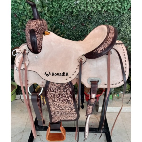 Handmade Western Show Saddle Set – Tooled Leather Horse Saddle with Matching Headstall, Breast Collar & Reins – Comfortable Trail & Show Riding
