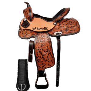 Handmade Western Show Saddle Set – Tooled Leather Horse Saddle with Matching Headstall, Breast Collar & Reins – Comfortable Trail & Show Riding