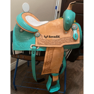 Handmade Western Show Saddle Set – Tooled Leather Horse Saddle with Matching Headstall, Breast Collar & Reins – Comfortable Trail & Show Riding