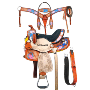 Handmade Western Show Saddle Set – Tooled Leather Horse Saddle with Matching Headstall, Breast Collar & Reins – Comfortable Trail & Show Riding