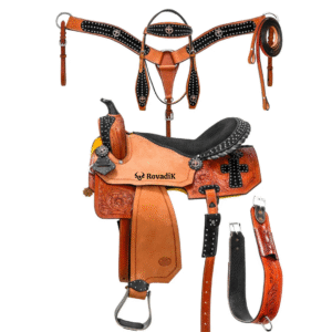 Handmade Western Show Saddle Set – Tooled Leather Horse Saddle with Matching Headstall, Breast Collar & Reins – Comfortable Trail & Show Riding