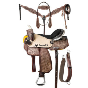 Handmade Western Show Saddle Set – Tooled Leather Horse Saddle with Matching Headstall, Breast Collar & Reins – Comfortable Trail & Show Riding