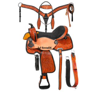 Handmade Western Show Saddle Set – Tooled Leather Horse Saddle with Matching Headstall, Breast Collar & Reins – Comfortable Trail & Show Riding