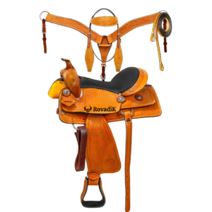 Handmade Western Show Saddle Set – Tooled Leather Horse Saddle with Matching Headstall, Breast Collar & Reins – Comfortable Trail & Show Riding