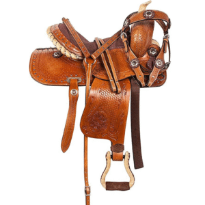 Handmade Western Show Saddle Set – Tooled Leather Horse Saddle with Matching Headstall, Breast Collar & Reins – Comfortable Trail & Show Riding