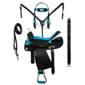 Handmade Western Show Saddle Set – Tooled Leather Horse Saddle with Matching Headstall, Breast Collar & Reins – Comfortable Trail & Show Riding