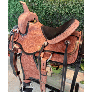 Handmade Western Show Saddle Set – Tooled Leather Horse Saddle with Matching Headstall, Breast Collar & Reins – Comfortable Trail & Show Riding