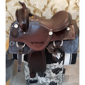 Handmade Western Show Saddle Set – Tooled Leather Horse Saddle with Matching Headstall, Breast Collar & Reins – Comfortable Trail & Show Riding