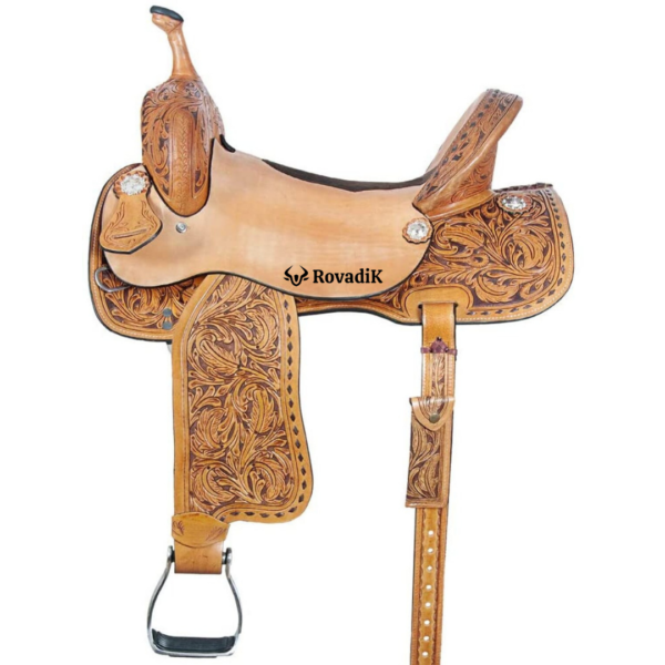 Handmade Western Show Saddle Set – Tooled Leather Horse Saddle with Matching Headstall, Breast Collar & Reins – Comfortable Trail & Show Riding