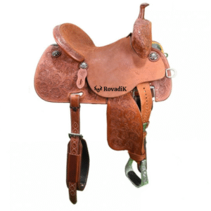 Handmade Western Show Saddle Set – Tooled Leather Horse Saddle with Matching Headstall, Breast Collar & Reins – Comfortable Trail & Show Riding