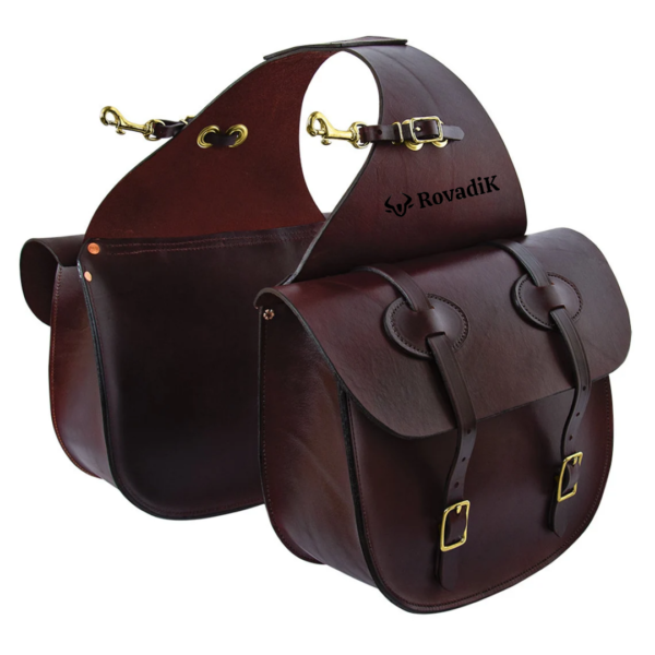 Rovadik Genuine Leather Horse Riding Saddle Bags – Durable Western Saddle Panniers for Trail Riding, Ranch & Outdoor Use – Handmade Equestrian Gear with Buckle Straps & Spacious Storage