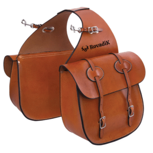 Rovadik Genuine Leather Horse Riding Saddle Bags – Durable Western Saddle Panniers for Trail Riding, Ranch & Outdoor Use – Handmade Equestrian Gear with Buckle Straps & Spacious Storage