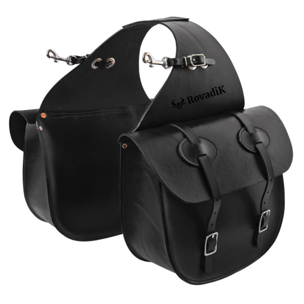 Rovadik Genuine Leather Horse Riding Saddle Bags – Durable Western Saddle Panniers for Trail Riding, Ranch & Outdoor Use – Handmade Equestrian Gear with Buckle Straps & Spacious Storage