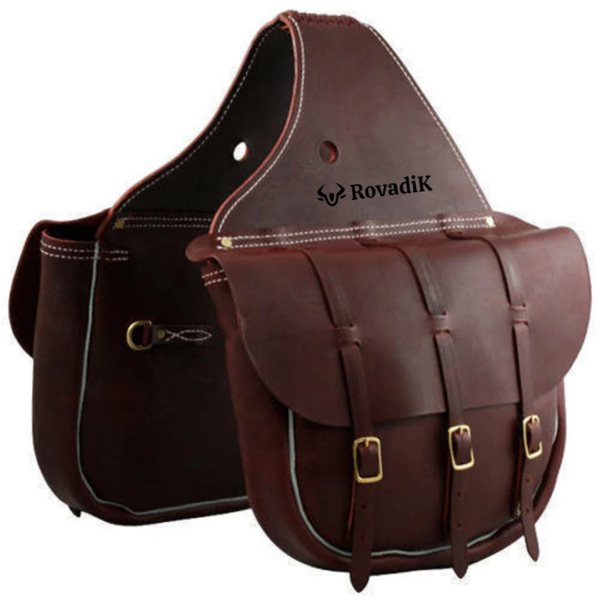 Rovadik Genuine Leather Horse Riding Saddle Bags – Durable Western Saddle Panniers for Trail Riding, Ranch & Outdoor Use – Handmade Equestrian Gear with Buckle Straps & Spacious Storage
