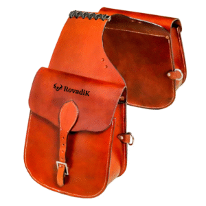 Rovadik Genuine Leather Horse Riding Saddle Bags – Durable Western Saddle Panniers for Trail Riding, Ranch & Outdoor Use – Handmade Equestrian Gear with Buckle Straps & Spacious Storage