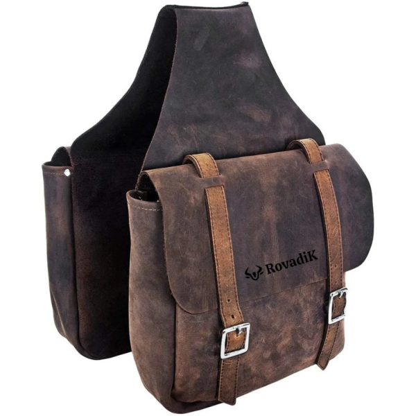 Rovadik Genuine Leather Horse Riding Saddle Bags – Durable Western Saddle Panniers for Trail Riding, Ranch & Outdoor Use – Handmade Equestrian Gear with Buckle Straps & Spacious Storage
