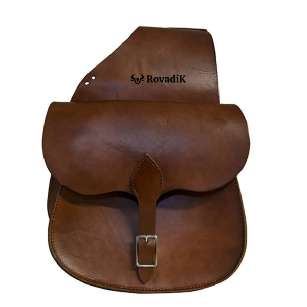Rovadik Genuine Leather Horse Riding Saddle Bags – Durable Western Saddle Panniers for Trail Riding, Ranch & Outdoor Use – Handmade Equestrian Gear with Buckle Straps & Spacious Storage