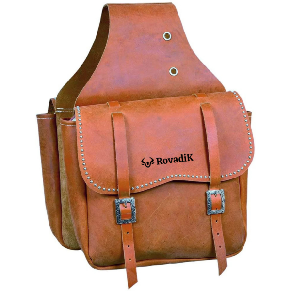 Rovadik Genuine Leather Horse Riding Saddle Bags – Durable Western Saddle Panniers for Trail Riding, Ranch & Outdoor Use – Handmade Equestrian Gear with Buckle Straps & Spacious Storage