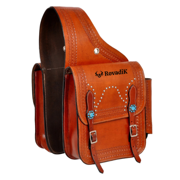 Rovadik Genuine Leather Horse Riding Saddle Bags – Durable Western Saddle Panniers for Trail Riding, Ranch & Outdoor Use – Handmade Equestrian Gear with Buckle Straps & Spacious Storage