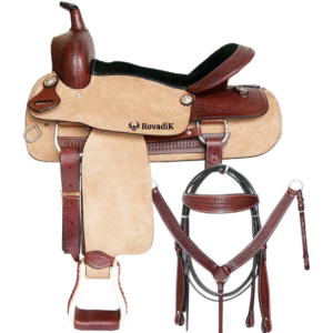Rovadik Handmade Western Show Saddle Set – Tooled Leather Horse Saddle with Matching Headstall, Breast Collar & Reins – Comfortable Trail & Show Riding