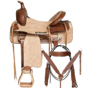 Rovadik Handmade Western Show Saddle Set – Tooled Leather Horse Saddle with Matching Headstall, Breast Collar & Reins – Comfortable Trail & Show Riding