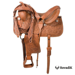 Rovadik Handmade Western Show Saddle Set – Tooled Leather Horse Saddle with Matching Headstall, Breast Collar & Reins – Comfortable Trail & Show Riding