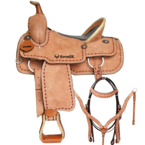 Rovadik Handmade Western Show Saddle Set – Tooled Leather Horse Saddle with Matching Headstall, Breast Collar & Reins – Comfortable Trail & Show Riding