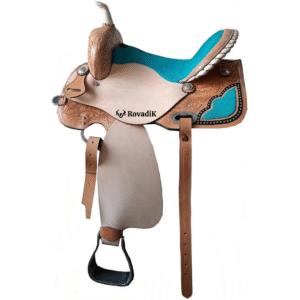 Rovadik Handmade Western Show Saddle Set – Tooled Leather Horse Saddle with Matching Headstall, Breast Collar & Reins – Comfortable Trail & Show Riding