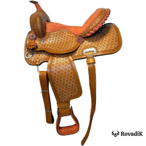 Rovadik Handmade Western Show Saddle Set – Tooled Leather Horse Saddle with Matching Headstall, Breast Collar & Reins – Comfortable Trail & Show Riding