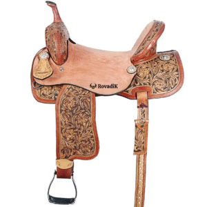 Rovadik Handmade Western Show Saddle Set – Tooled Leather Horse Saddle with Matching Headstall, Breast Collar & Reins – Comfortable Trail & Show Riding