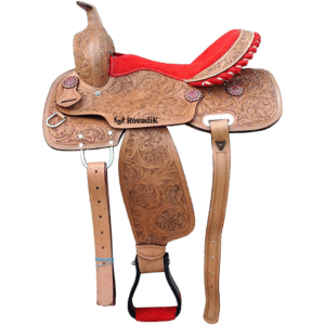 Rovadik Handmade Western Show Saddle Set – Tooled Leather Horse Saddle with Matching Headstall, Breast Collar & Reins – Comfortable Trail & Show Riding