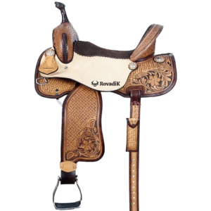 Rovadik Handmade Western Show Saddle Set – Tooled Leather Horse Saddle with Matching Headstall, Breast Collar & Reins – Comfortable Trail & Show Riding