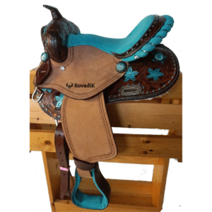 Rovadik Handmade Western Show Saddle Set – Tooled Leather Horse Saddle with Matching Headstall, Breast Collar & Reins – Comfortable Trail & Show Riding