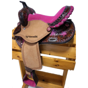 Rovadik Handmade Western Show Saddle Set – Tooled Leather Horse Saddle with Matching Headstall, Breast Collar & Reins – Comfortable Trail & Show Riding
