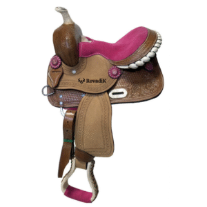 Rovadik Handmade Western Show Saddle Set – Tooled Leather Horse Saddle with Matching Headstall, Breast Collar & Reins – Comfortable Trail & Show Riding